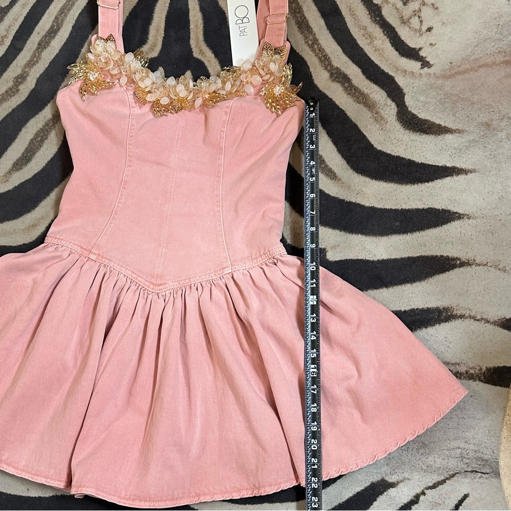 PatBO Pink Denim Mini Dress with Floral Accents🌸 - Picture 13 of 17